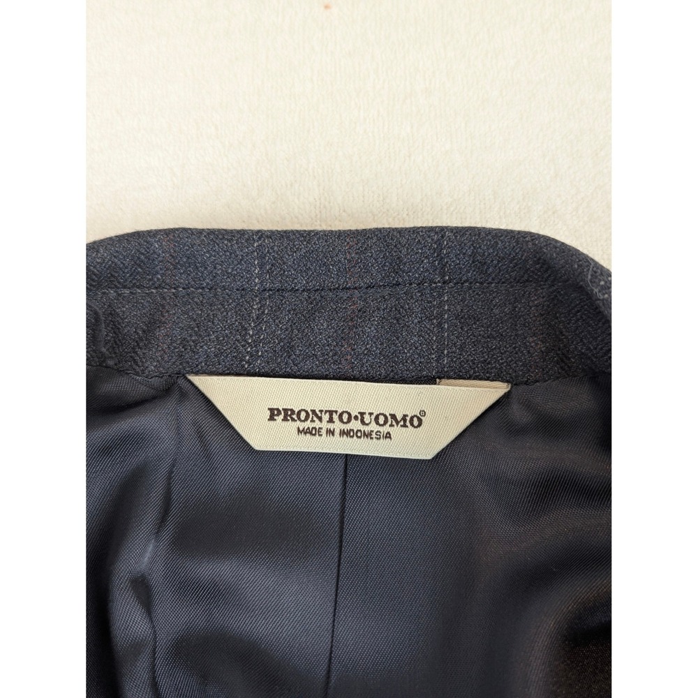Pronto Uomo‎ Mens 48 Regular Gray Windowpane Notched Lapel Wool Blazer Jacket - Picture 9 of 15